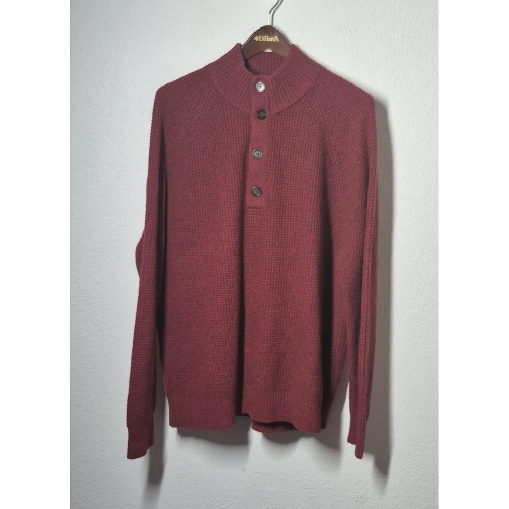 Banana Republic Sweater Mens XL Red Wool Blend Button Pullover Italian Yarn Knit - Picture 2 of 8